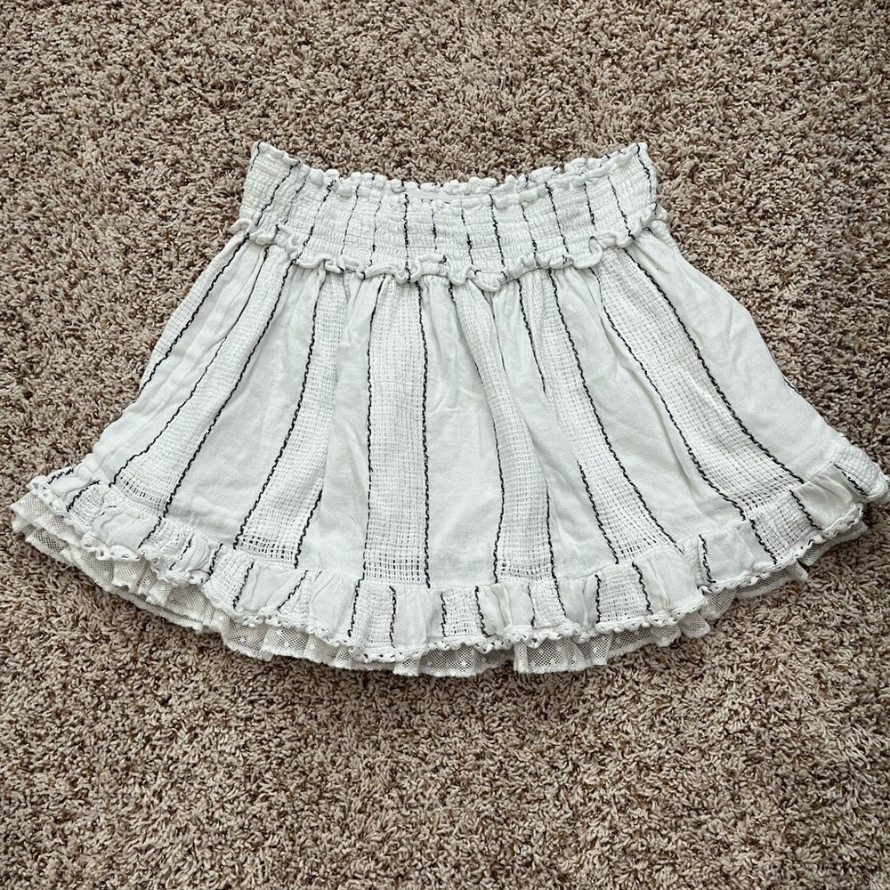 White Mini Skater Skirt with Smocked Ruffles